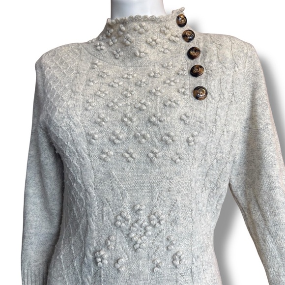 Anthropologie Moth Wool Blend Sweater Large Cream Bobble Knit - Picture 4 of 13